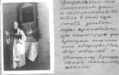 Ojciec Antoni Ząbek w kaplicy w Pryciunach. Fotografia opisana przez funkcjonariuszy MGB (z archiwum LYA)