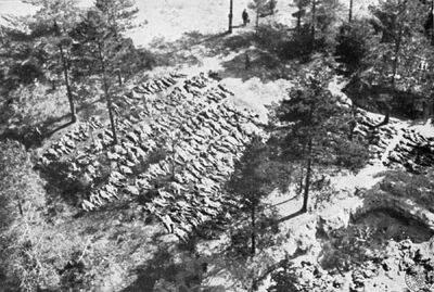 Ekshumacje zamordowanych przez NKWD oficerów Wojska Polskiego w Katyniu, IV 1943 r. (IPN)