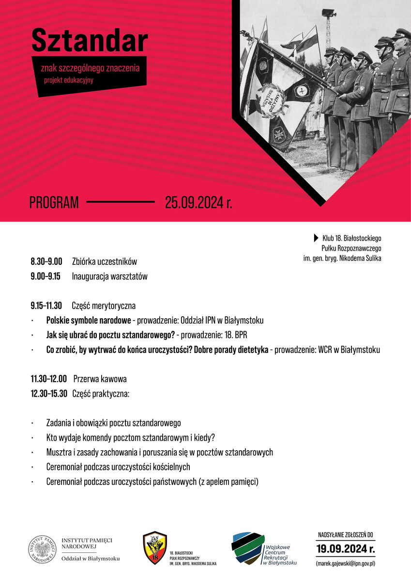 „Sztandar – znak szczególnego znaczenia” – rusza nowy projekt edukacyjny Oddziału Instytutu Pamięci Narodowej w Białymstoku – 25 września 2024
