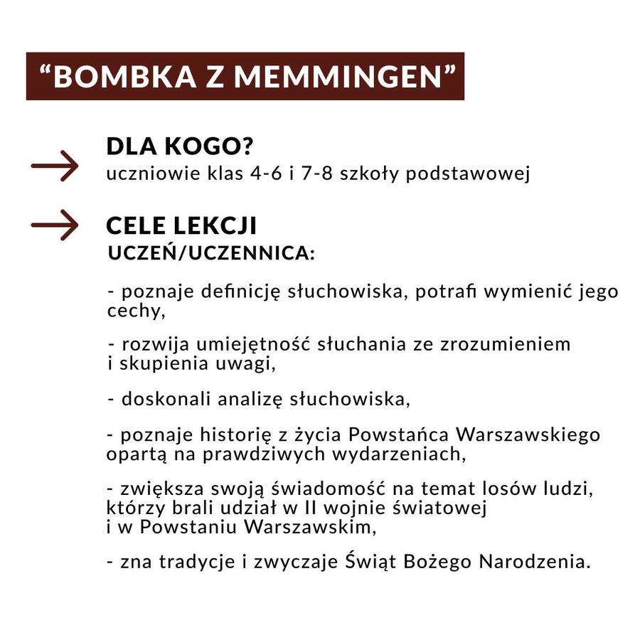Zajęcia dla uczniów w oparciu o materiał edukacyjny pt. „Bombka z Memmingen”, który powstał we współpracy z BohaterON - włącz historię.