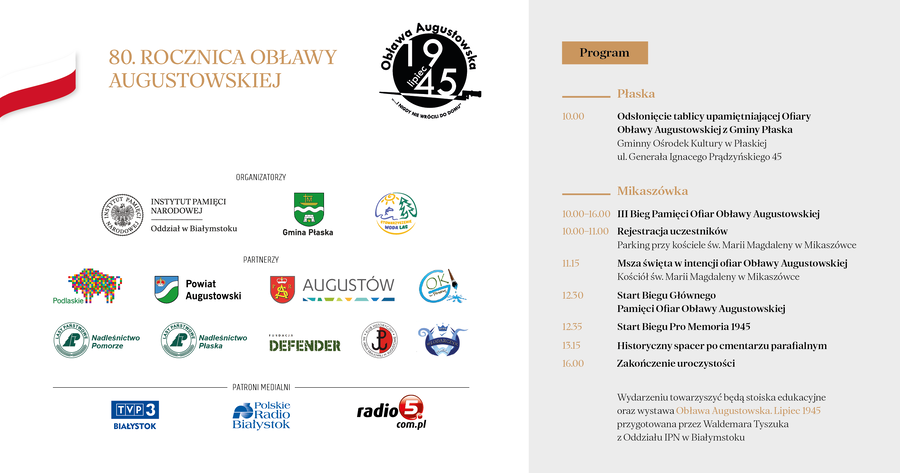 Uroczystości upamiętniające Ofiary Obławy Augustowskiej w 80. rocznicę wydarzeń z lipca 1945 r. w Płaskiej i Mikaszówce – 5 lipca