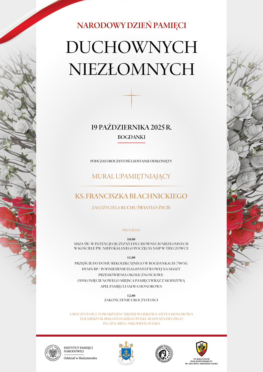 Narodowy Dzień Pamięci Duchownych Niezłomnych – odsłonięcie muralu upamiętniającego ks. Franciszka Blachnickiego w Bogdankach – 19 października 2025