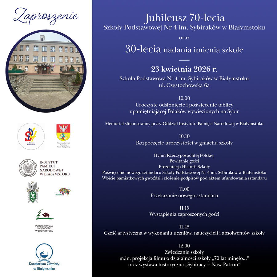Uroczystość odsłonięcia i poświęcenia tablicy upamiętniającej mieszkańców Białegostoku wywiezionych na Sybir – 23 kwietnia 2026