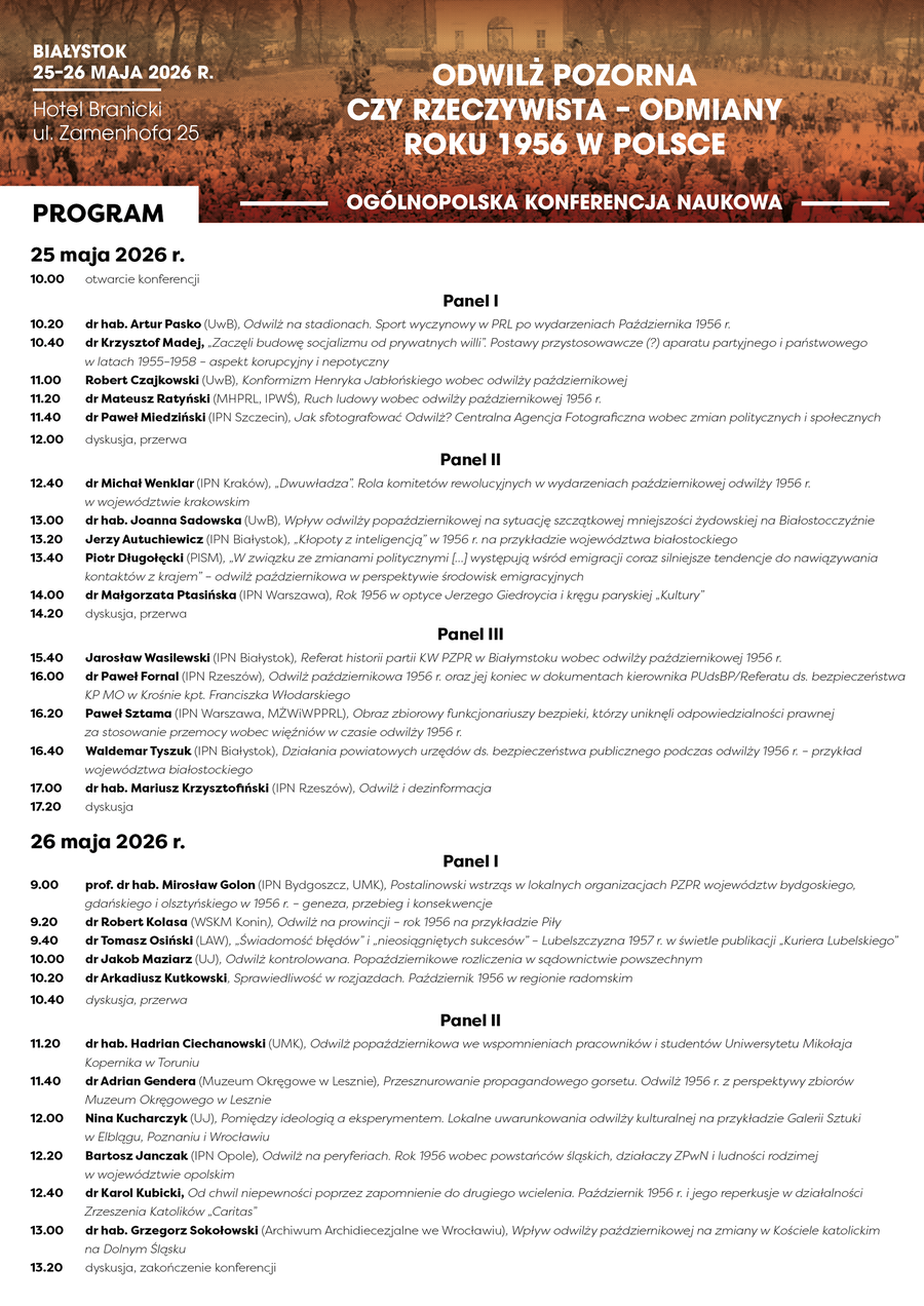 Ogólnopolska konferencja naukowa „Odwilż pozorna czy rzeczywista – odmiany roku 1956 w Polsce – 25-26 maja 2026