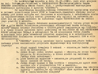 Fragment raportu z 7 lipca 1950 r opisujący sposób infiltrowania rodziny Czyżów przez suwalski PUBP, zbiory Archiwum IPN