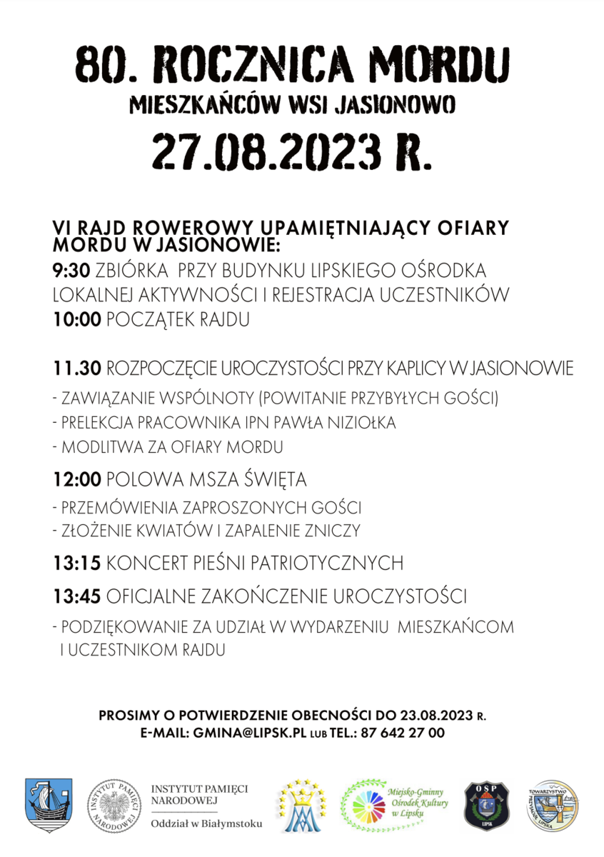 80. rocznica pacyfikacji wsi Jasionowo, 27 sierpnia 2023 r.