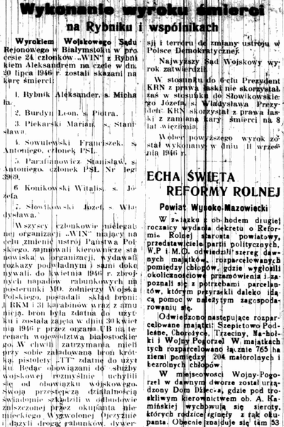 Kalendarium: Wyroki śmierci na terenie Więzienia Karno-Śledczego w Białymstoku, - 11 września 1946 r.